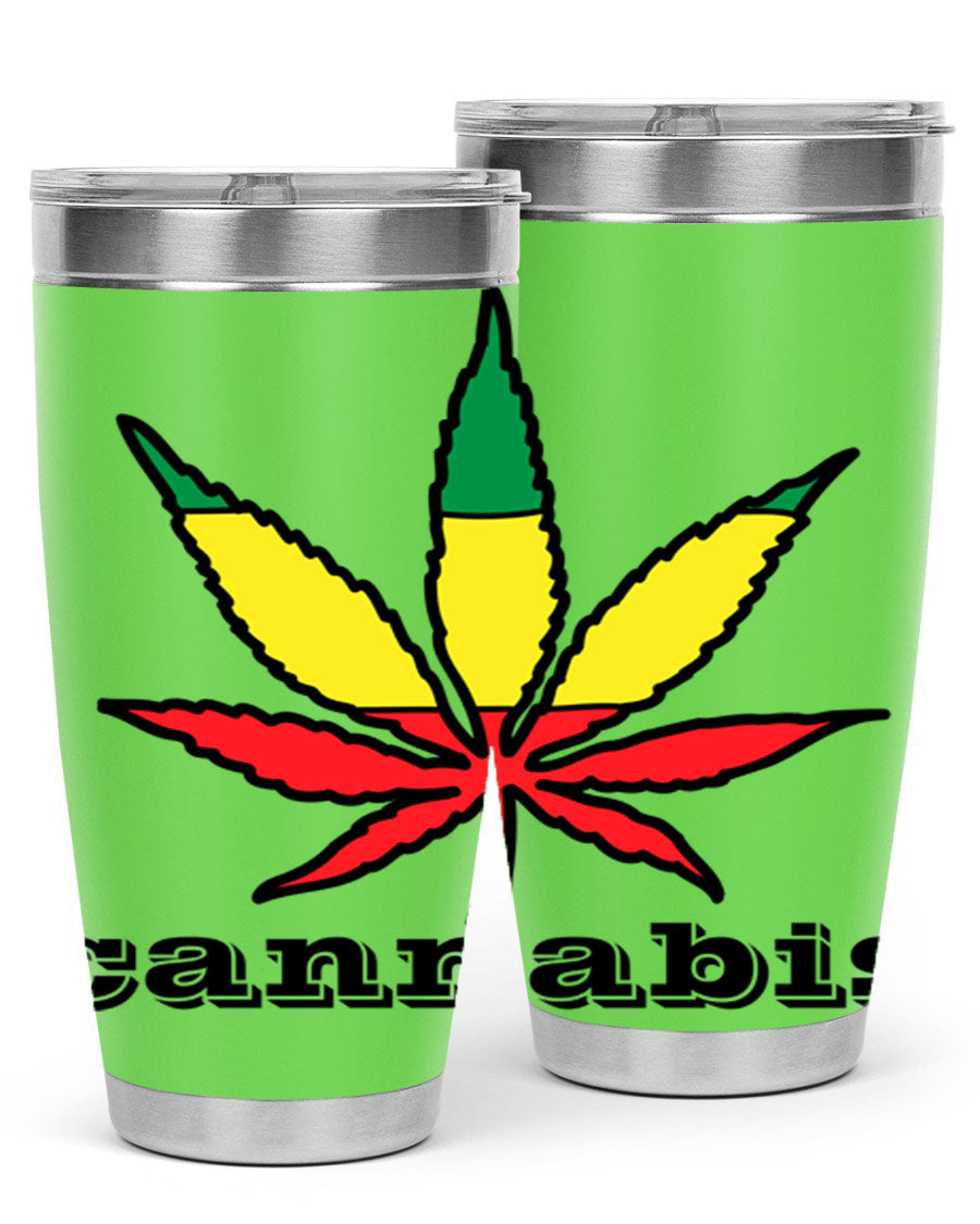 cannabis 37# Tumbler in 20oz and 30oz sizes, showcasing double wall vacuum stainless steel design with copper lining.