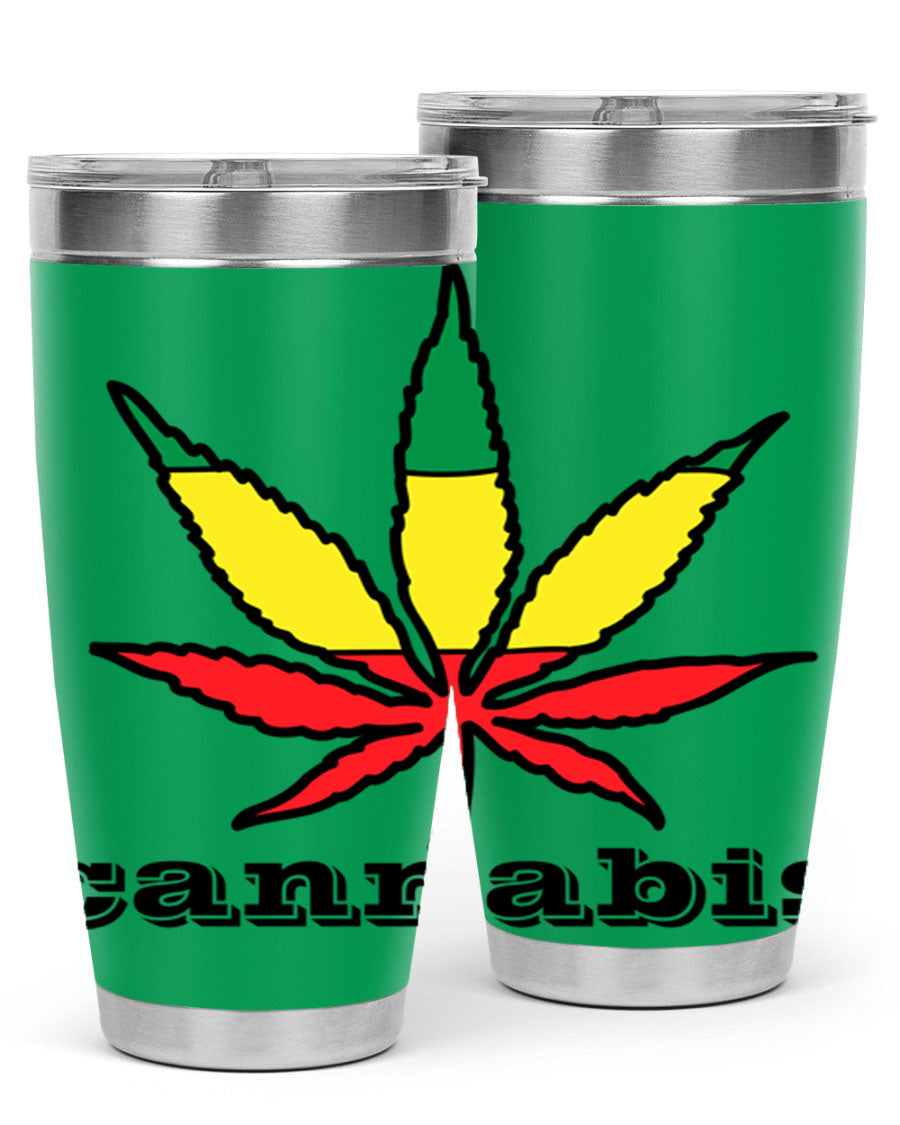 cannabis 37# Tumbler in 20oz and 30oz sizes, showcasing double wall vacuum stainless steel design with copper lining.