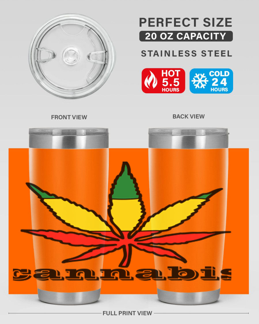 cannabis 37# Tumbler in 20oz and 30oz sizes, showcasing double wall vacuum stainless steel design with copper lining.
