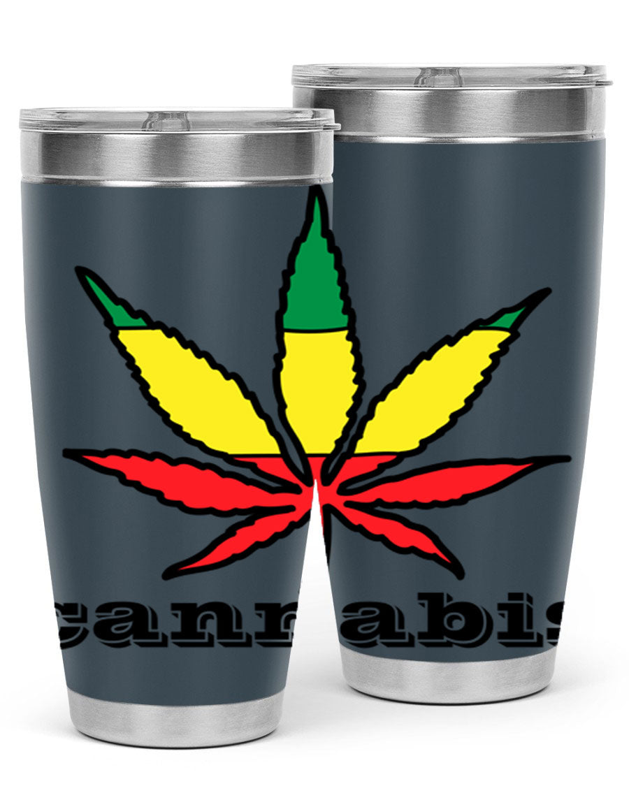 cannabis 37# Tumbler in 20oz and 30oz sizes, showcasing double wall vacuum stainless steel design with copper lining.