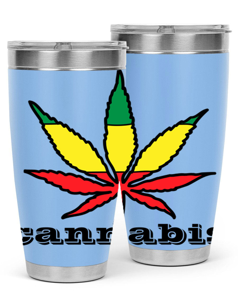 cannabis 37# Tumbler in 20oz and 30oz sizes, showcasing double wall vacuum stainless steel design with copper lining.