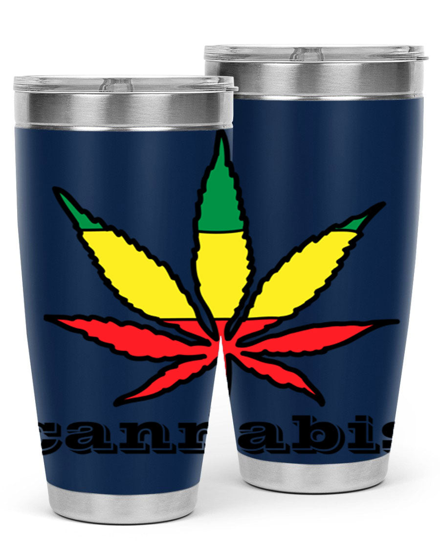 cannabis 37# Tumbler in 20oz and 30oz sizes, showcasing double wall vacuum stainless steel design with copper lining.