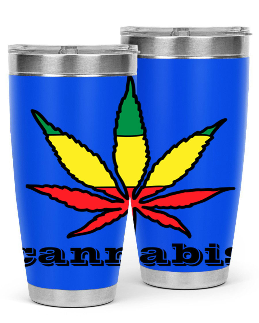 cannabis 37# Tumbler in 20oz and 30oz sizes, showcasing double wall vacuum stainless steel design with copper lining.
