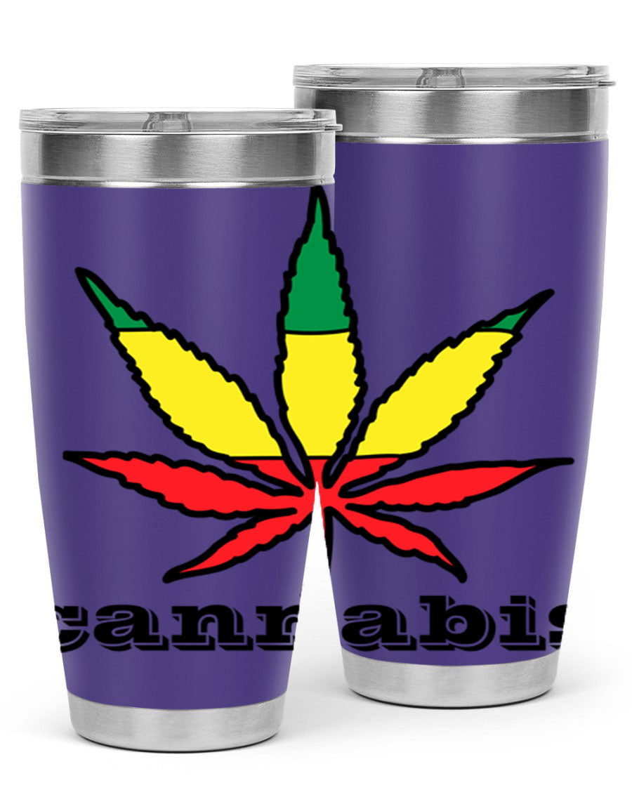 cannabis 37# Tumbler in 20oz and 30oz sizes, showcasing double wall vacuum stainless steel design with copper lining.