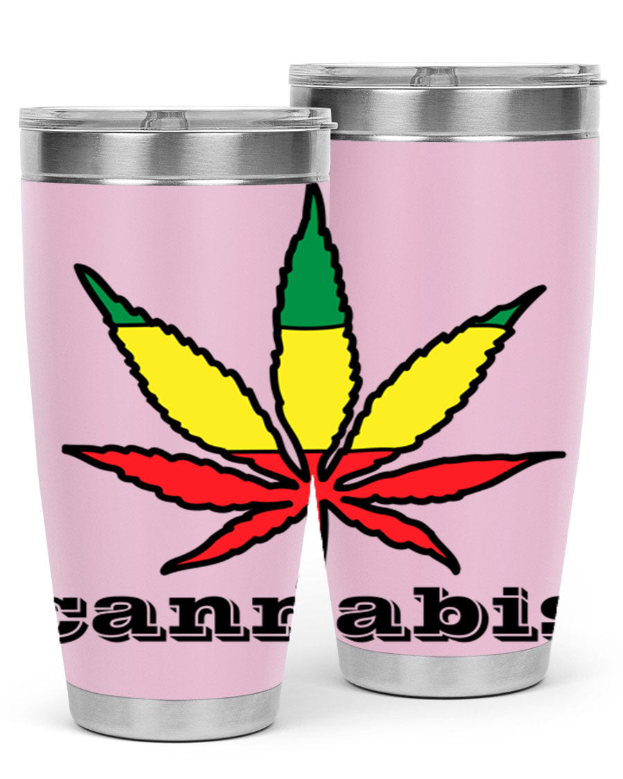 cannabis 37# Tumbler in 20oz and 30oz sizes, showcasing double wall vacuum stainless steel design with copper lining.