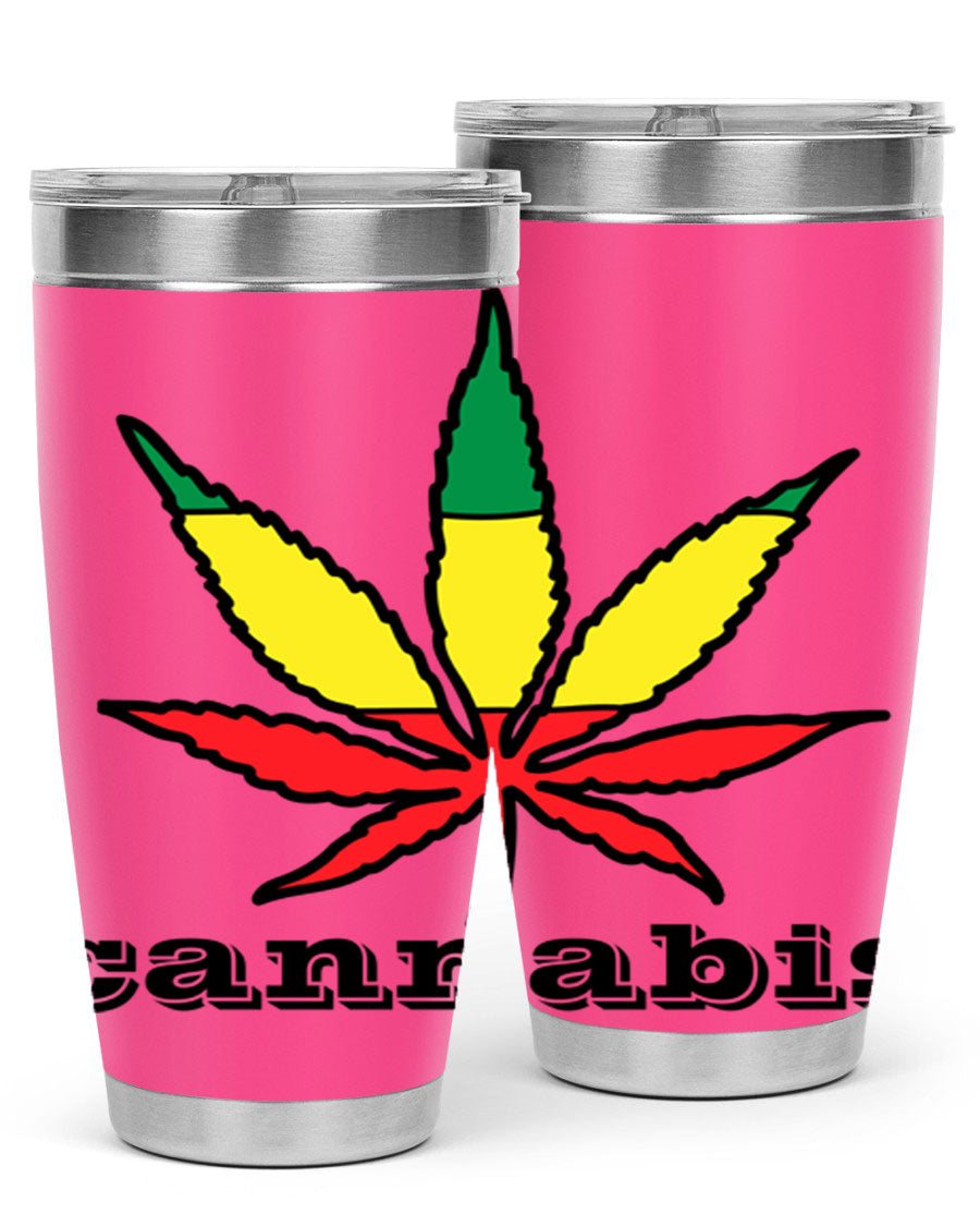 cannabis 37# Tumbler in 20oz and 30oz sizes, showcasing double wall vacuum stainless steel design with copper lining.