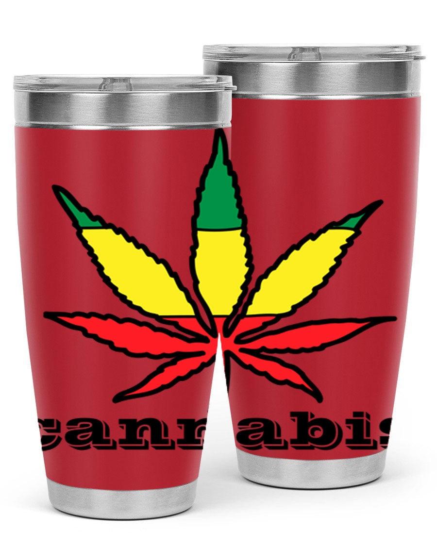 cannabis 37# Tumbler in 20oz and 30oz sizes, showcasing double wall vacuum stainless steel design with copper lining.