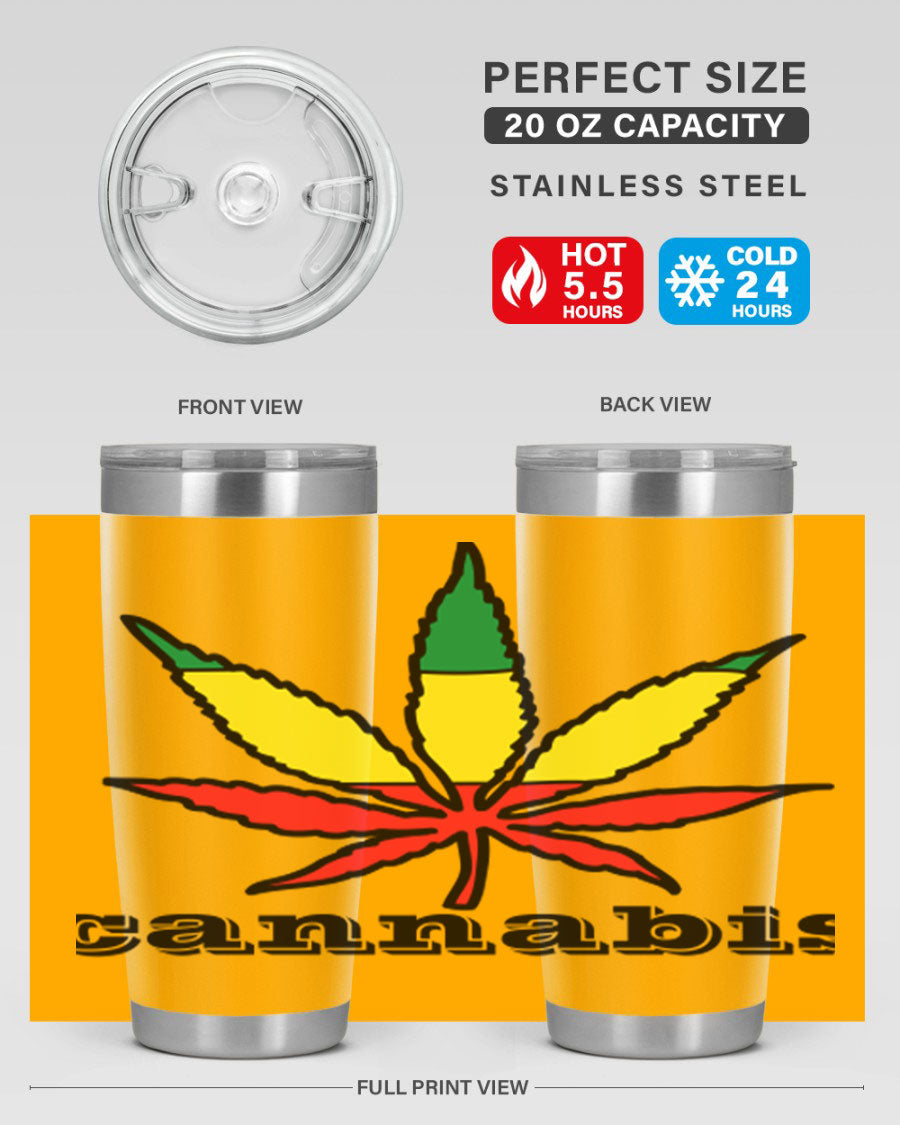 cannabis 37# Tumbler in 20oz and 30oz sizes, showcasing double wall vacuum stainless steel design with copper lining.