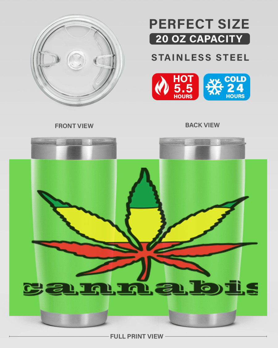 cannabis 37# Tumbler in 20oz and 30oz sizes, showcasing double wall vacuum stainless steel design with copper lining.