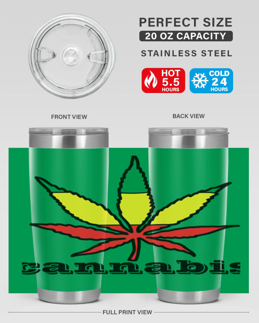 cannabis 37# Tumbler in 20oz and 30oz sizes, showcasing double wall vacuum stainless steel design with copper lining.
