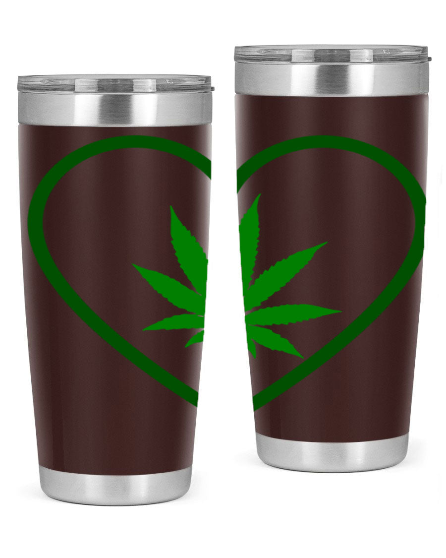 A stylish cannabis art 42# tumbler featuring vibrant cannabis-themed design, double wall vacuum insulation, and a press-in drink-thru lid.