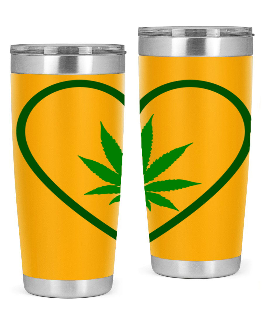 A stylish cannabis art 42# tumbler featuring vibrant cannabis-themed design, double wall vacuum insulation, and a press-in drink-thru lid.