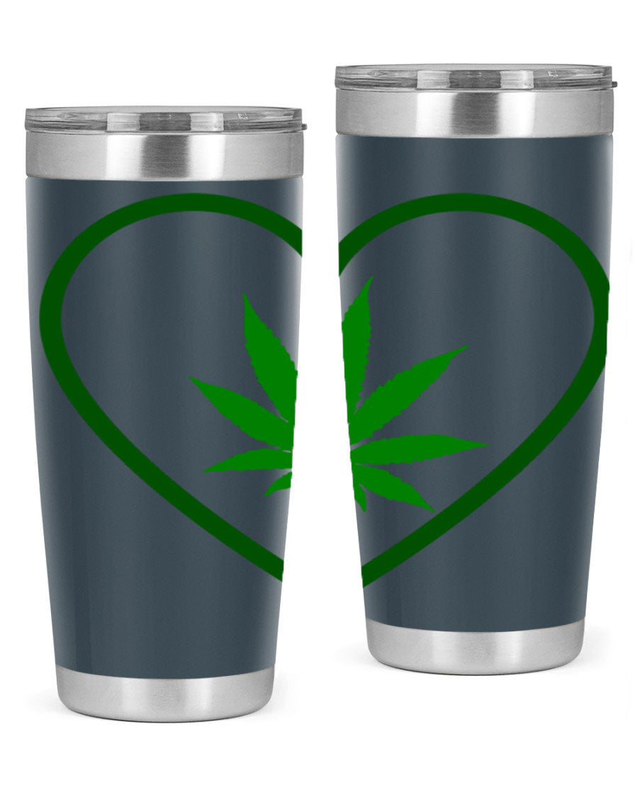 A stylish cannabis art 42# tumbler featuring vibrant cannabis-themed design, double wall vacuum insulation, and a press-in drink-thru lid.
