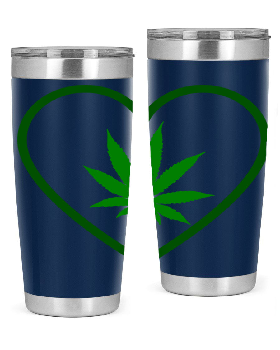 A stylish cannabis art 42# tumbler featuring vibrant cannabis-themed design, double wall vacuum insulation, and a press-in drink-thru lid.