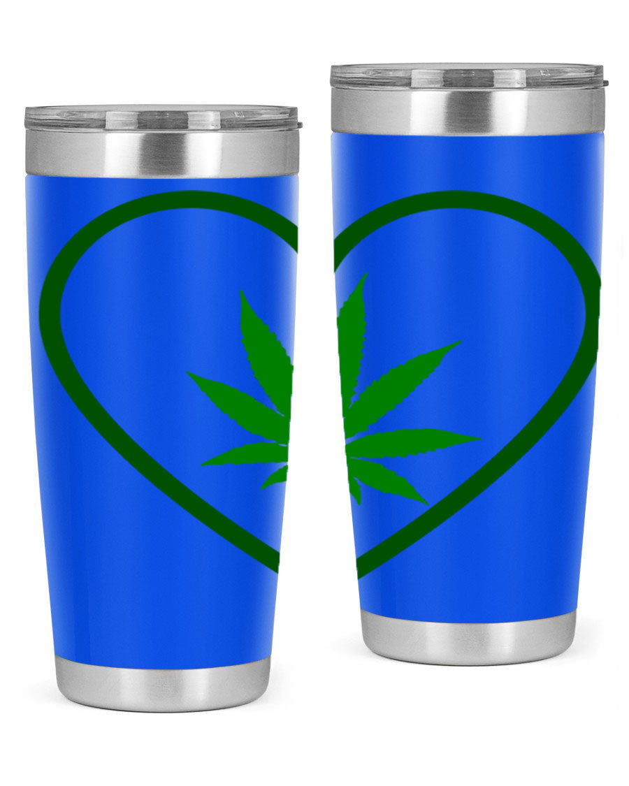 A stylish cannabis art 42# tumbler featuring vibrant cannabis-themed design, double wall vacuum insulation, and a press-in drink-thru lid.