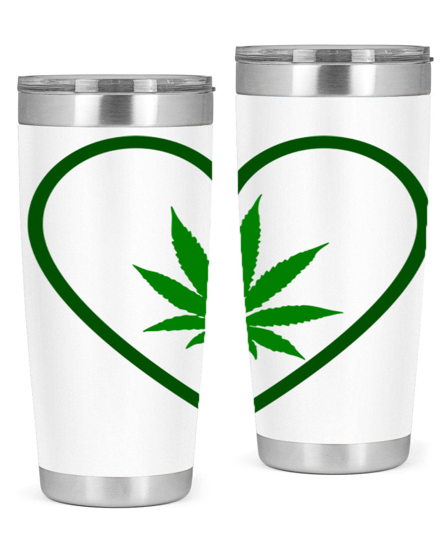 A stylish cannabis art 42# tumbler featuring vibrant cannabis-themed design, double wall vacuum insulation, and a press-in drink-thru lid.