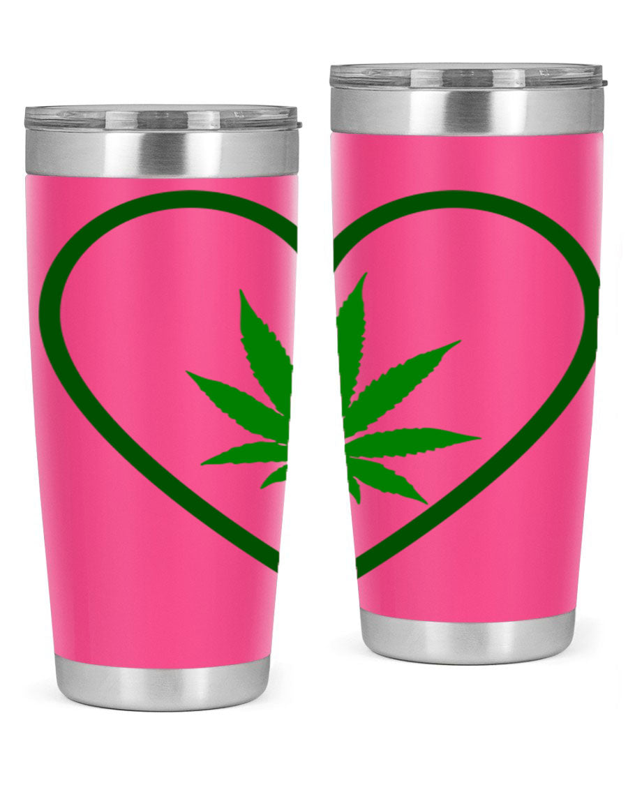 A stylish cannabis art 42# tumbler featuring vibrant cannabis-themed design, double wall vacuum insulation, and a press-in drink-thru lid.