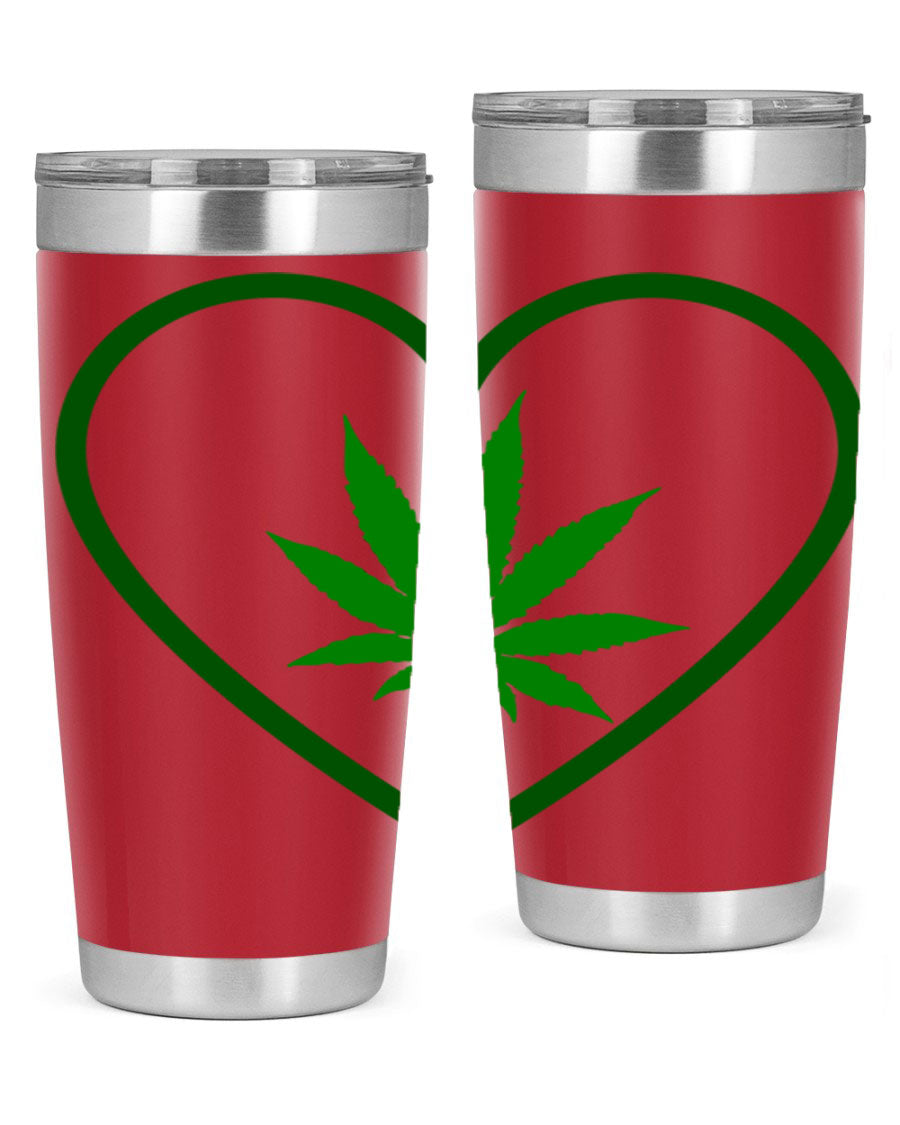 A stylish cannabis art 42# tumbler featuring vibrant cannabis-themed design, double wall vacuum insulation, and a press-in drink-thru lid.