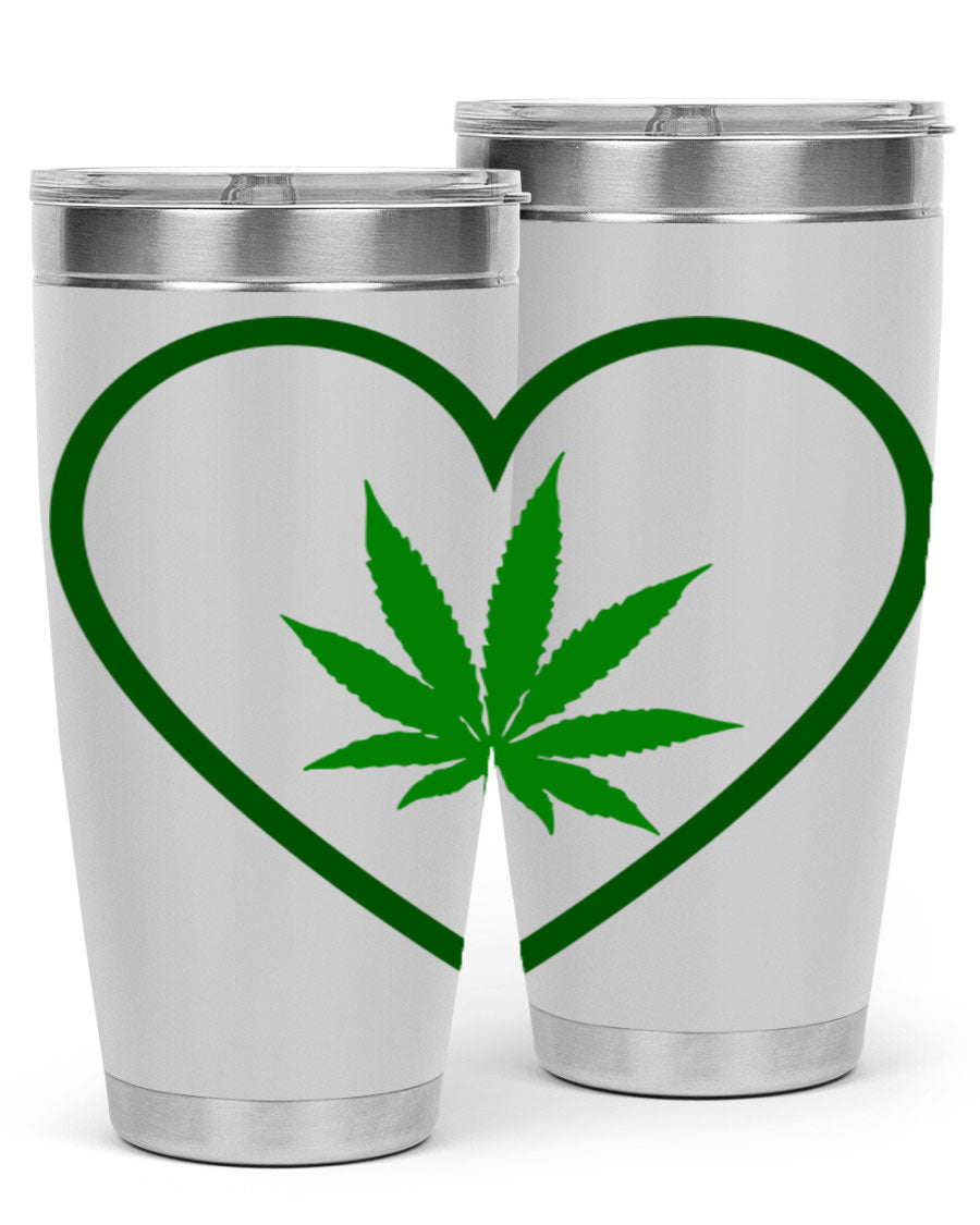 A stylish cannabis art 42# tumbler featuring vibrant cannabis-themed design, double wall vacuum insulation, and a press-in drink-thru lid.