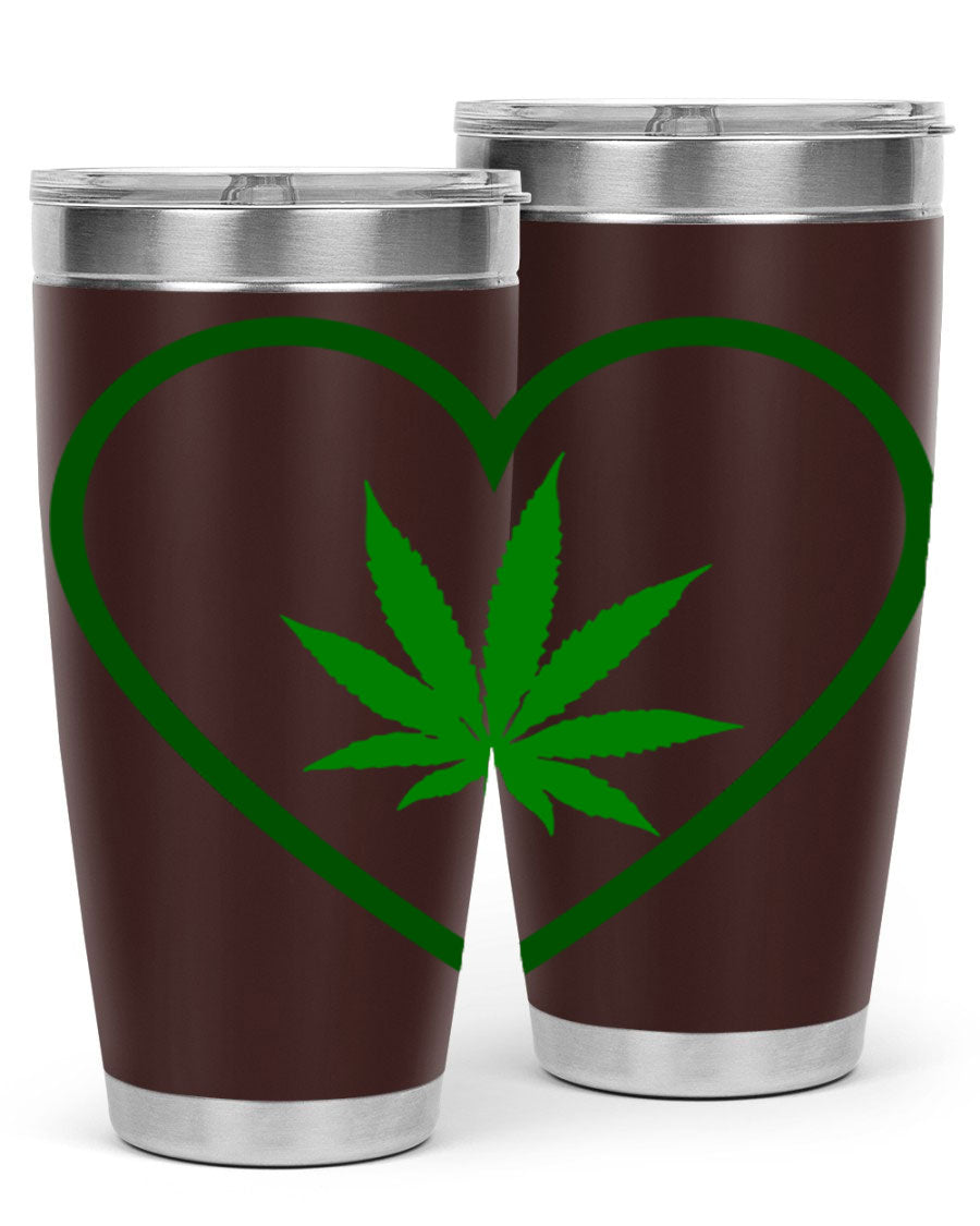 A stylish cannabis art 42# tumbler featuring vibrant cannabis-themed design, double wall vacuum insulation, and a press-in drink-thru lid.