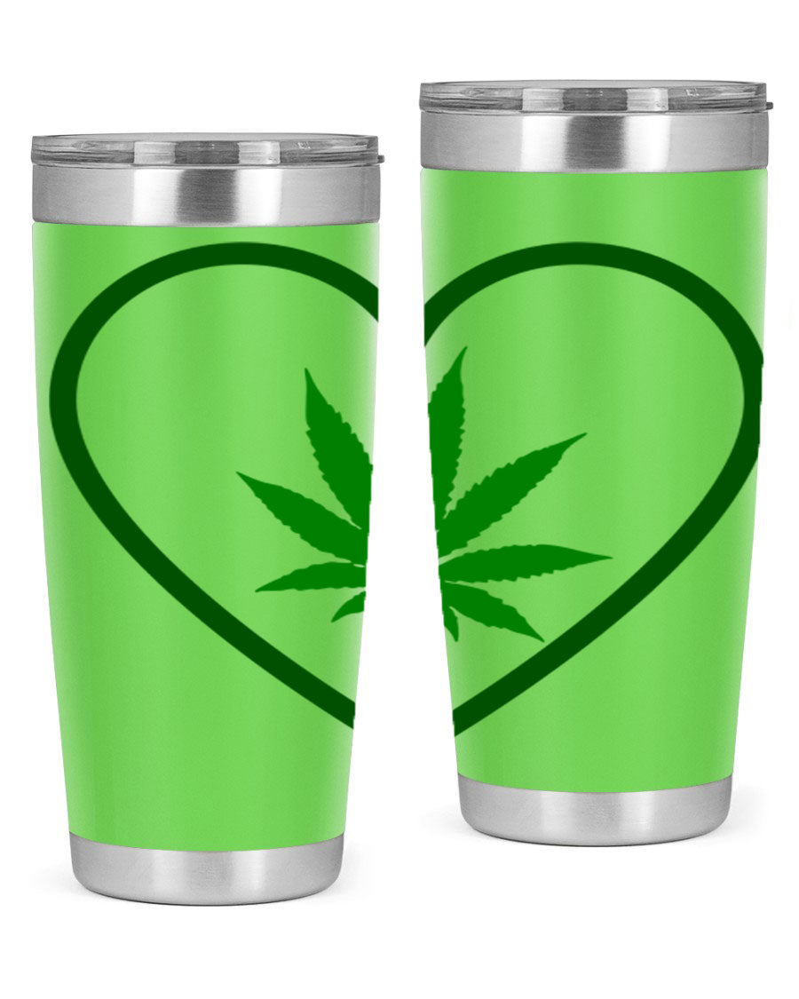 A stylish cannabis art 42# tumbler featuring vibrant cannabis-themed design, double wall vacuum insulation, and a press-in drink-thru lid.