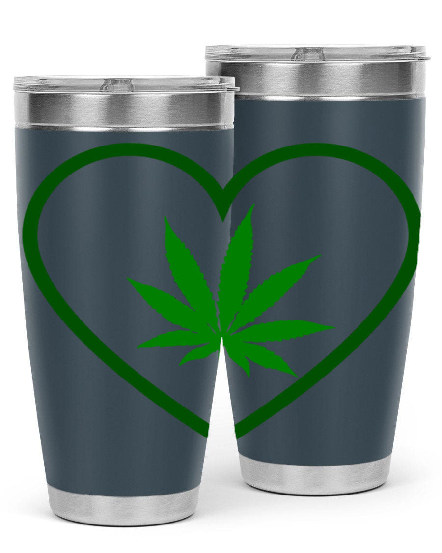 A stylish cannabis art 42# tumbler featuring vibrant cannabis-themed design, double wall vacuum insulation, and a press-in drink-thru lid.