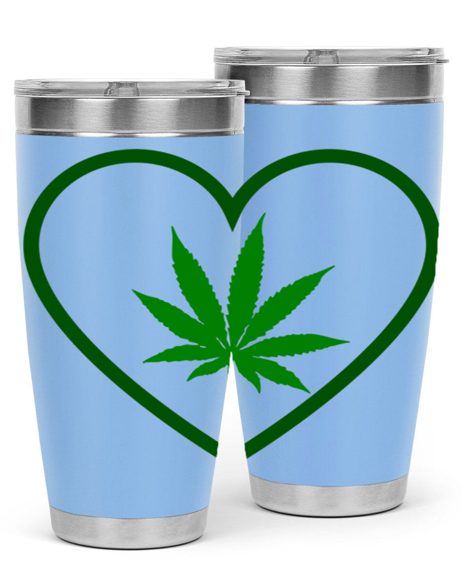 A stylish cannabis art 42# tumbler featuring vibrant cannabis-themed design, double wall vacuum insulation, and a press-in drink-thru lid.