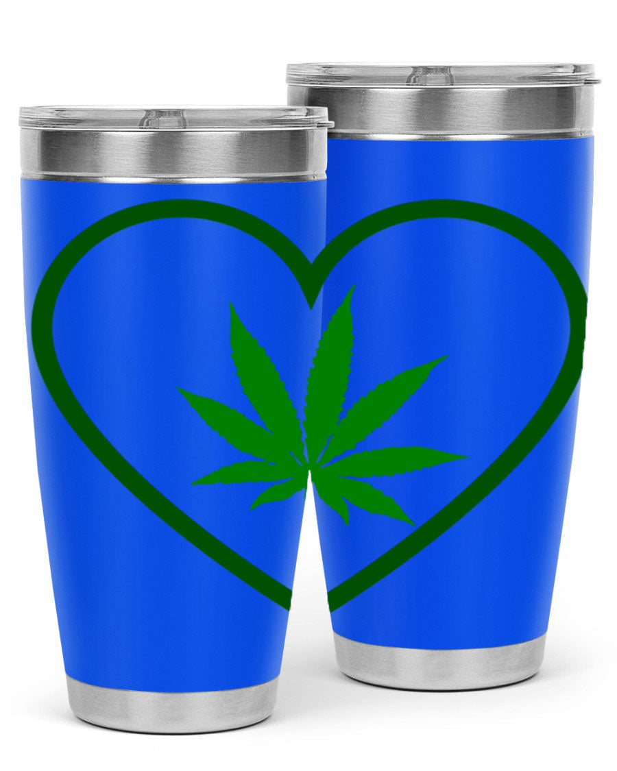 A stylish cannabis art 42# tumbler featuring vibrant cannabis-themed design, double wall vacuum insulation, and a press-in drink-thru lid.
