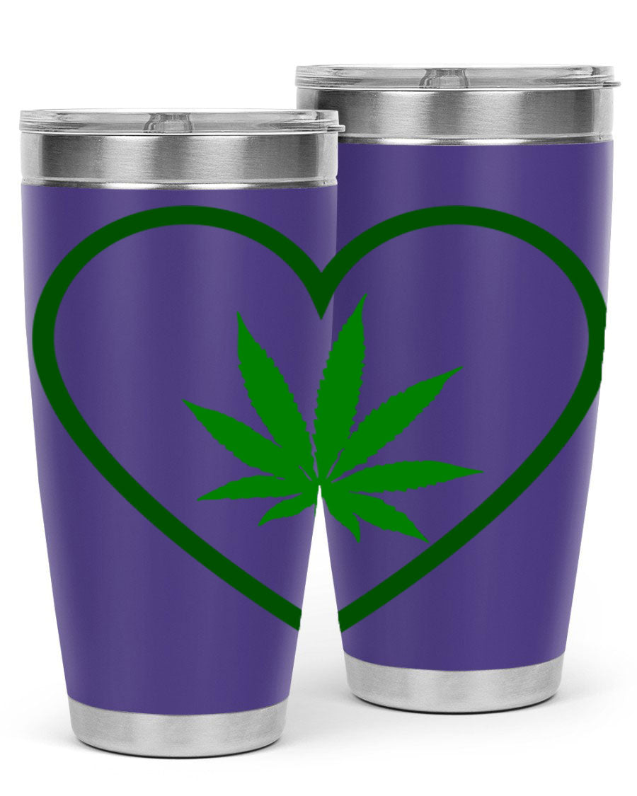 A stylish cannabis art 42# tumbler featuring vibrant cannabis-themed design, double wall vacuum insulation, and a press-in drink-thru lid.