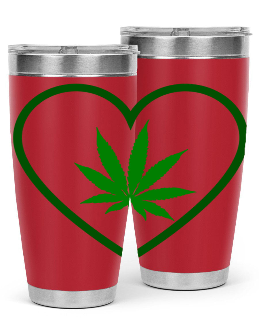 A stylish cannabis art 42# tumbler featuring vibrant cannabis-themed design, double wall vacuum insulation, and a press-in drink-thru lid.