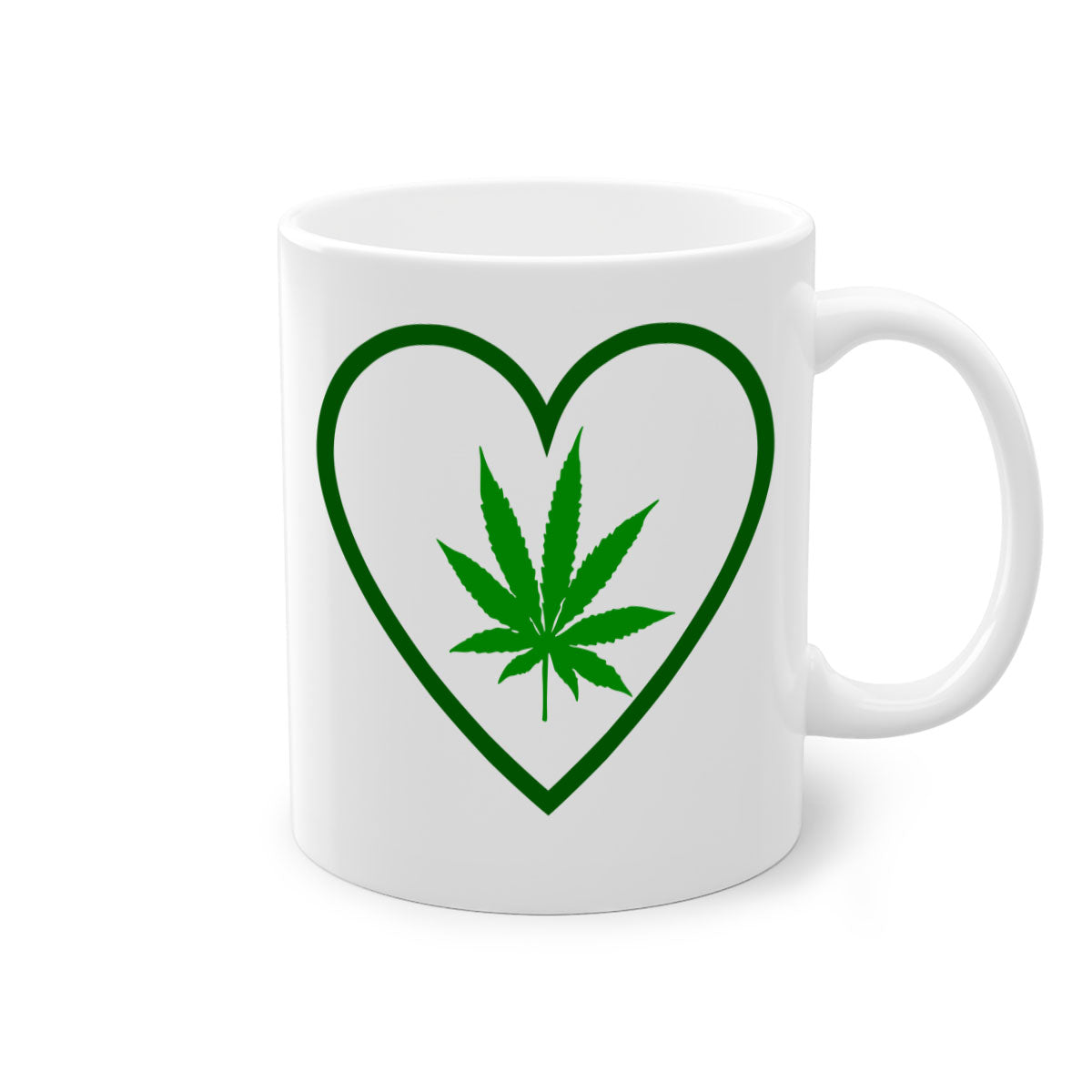 A stylish cannabis art 42# mug featuring a glossy finish, colored handle, and interior, available in multiple colors and sizes.