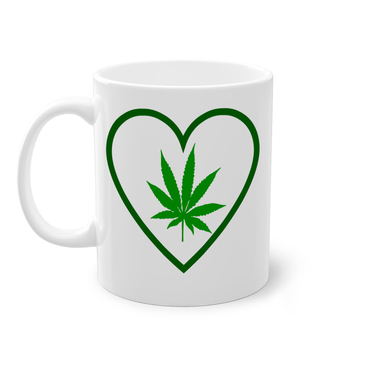 A stylish cannabis art 42# mug featuring a glossy finish, colored handle, and interior, available in multiple colors and sizes.