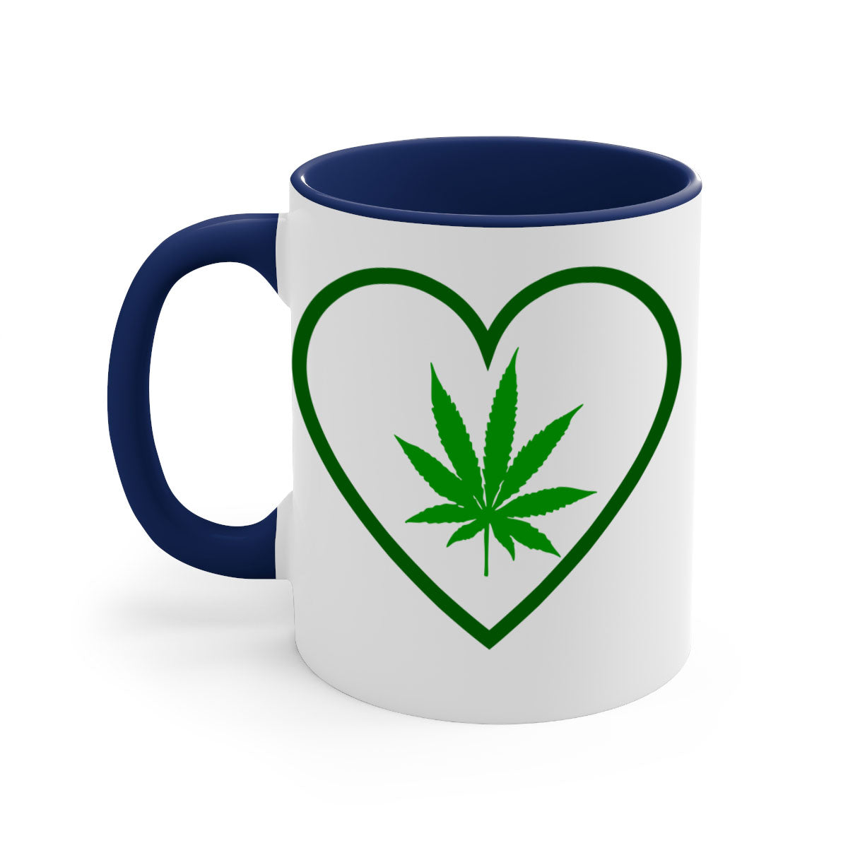 A stylish cannabis art 42# mug featuring a glossy finish, colored handle, and interior, available in multiple colors and sizes.