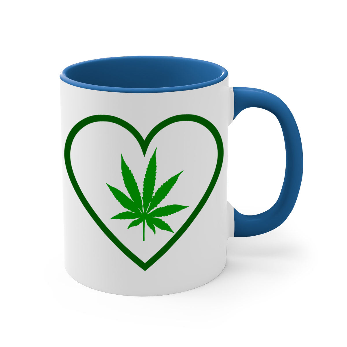 A stylish cannabis art 42# mug featuring a glossy finish, colored handle, and interior, available in multiple colors and sizes.