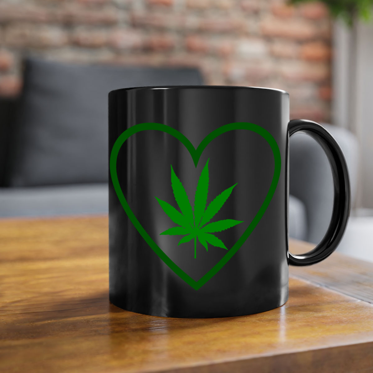 A stylish cannabis art 42# mug featuring a glossy finish, colored handle, and interior, available in multiple colors and sizes.