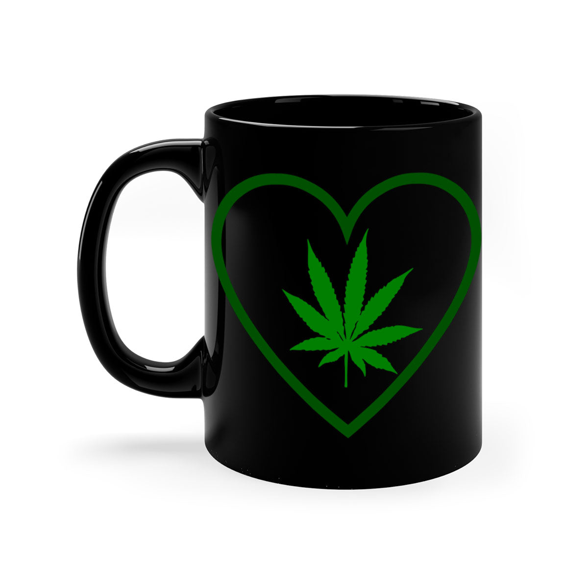 A stylish cannabis art 42# mug featuring a glossy finish, colored handle, and interior, available in multiple colors and sizes.