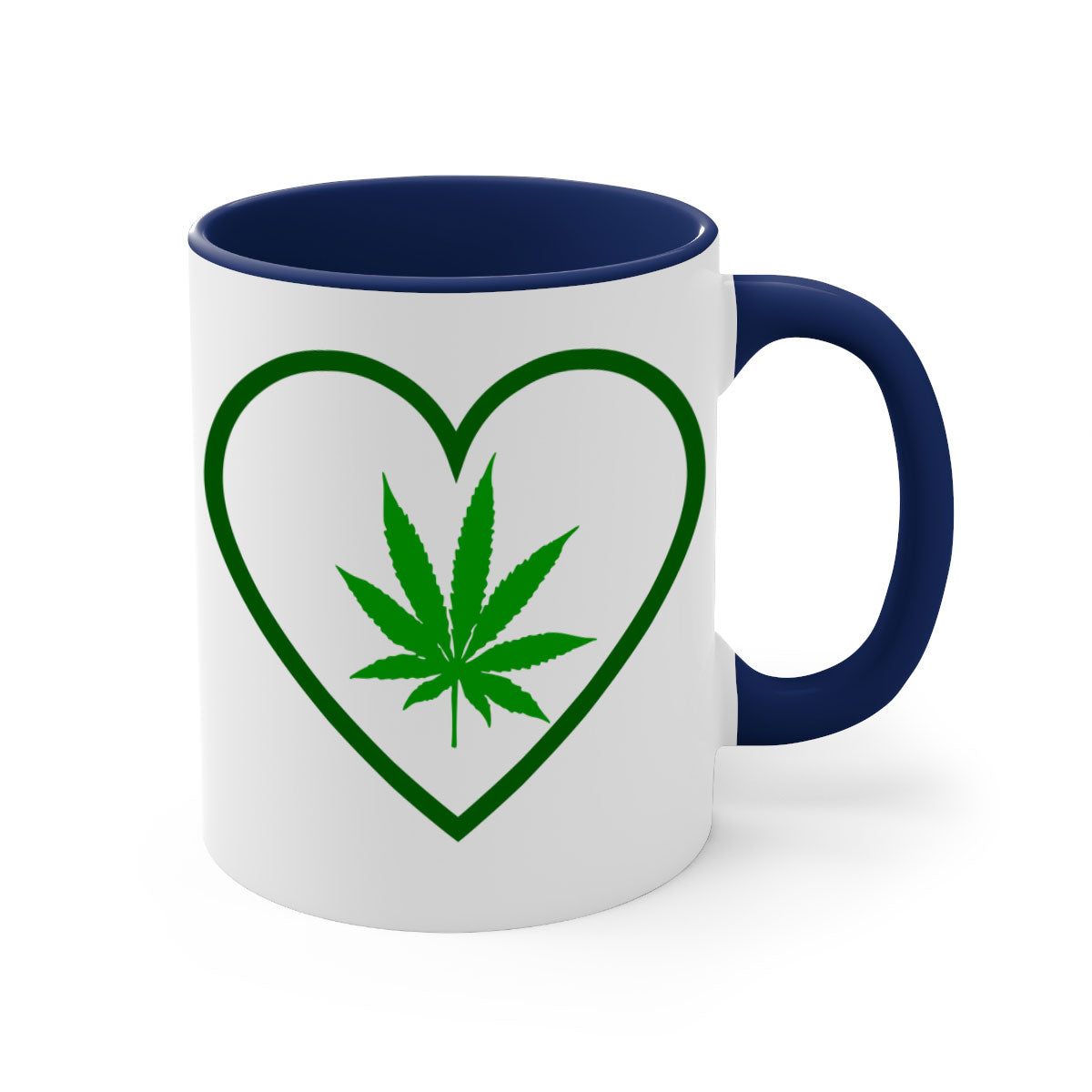 A stylish cannabis art 42# mug featuring a glossy finish, colored handle, and interior, available in multiple colors and sizes.