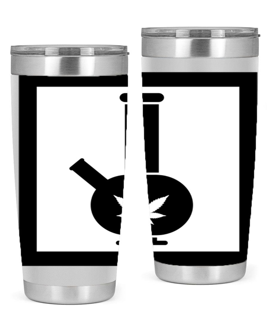 A stylish cannabis art 43# tumbler featuring a vibrant marijuana design, made of double wall vacuum stainless steel with a drink-thru lid.