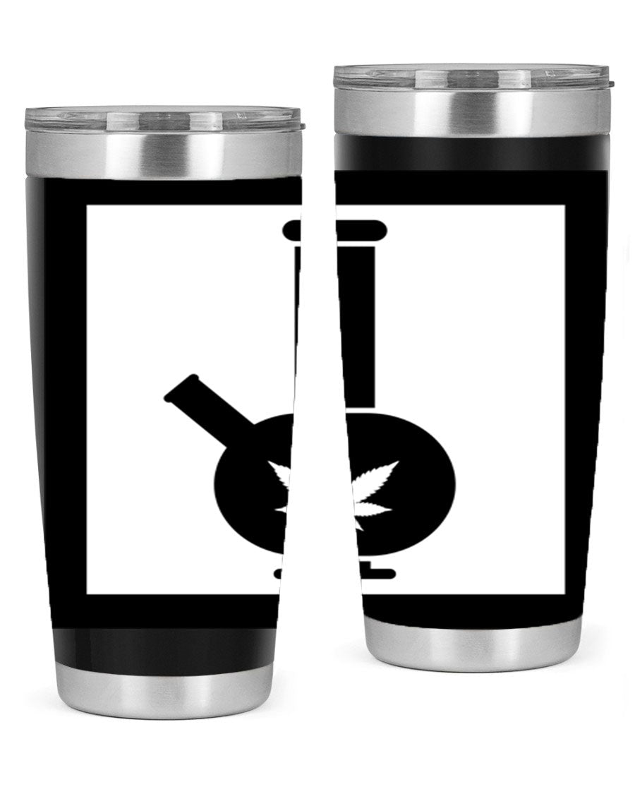 A stylish cannabis art 43# tumbler featuring a vibrant marijuana design, made of double wall vacuum stainless steel with a drink-thru lid.