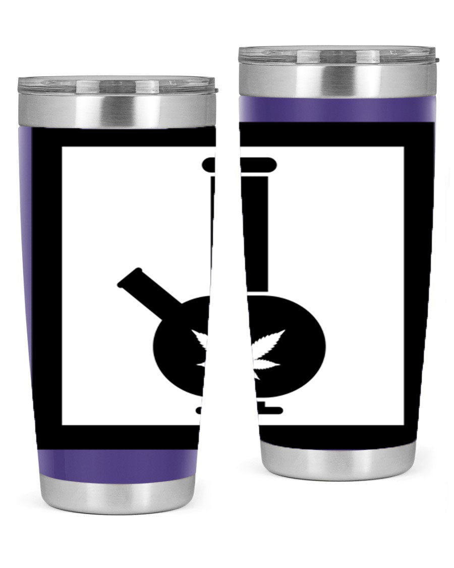 A stylish cannabis art 43# tumbler featuring a vibrant marijuana design, made of double wall vacuum stainless steel with a drink-thru lid.