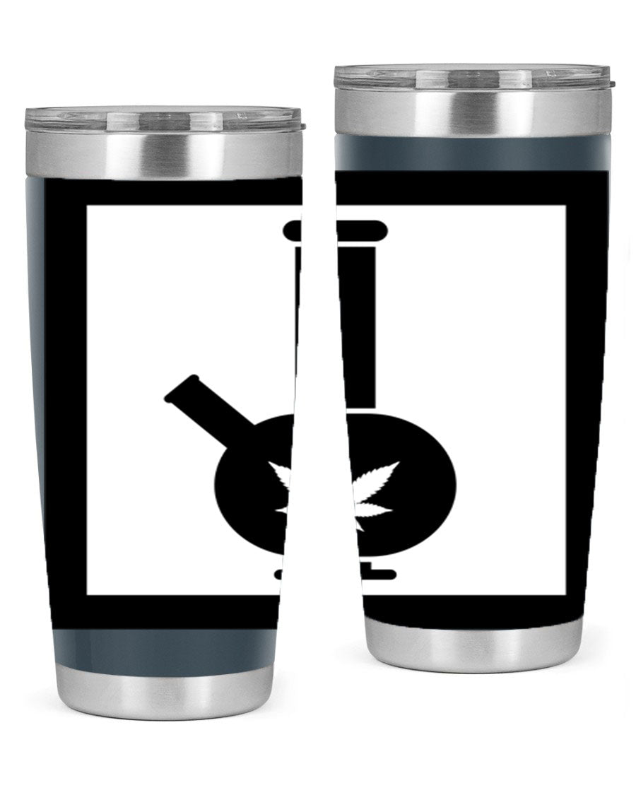 A stylish cannabis art 43# tumbler featuring a vibrant marijuana design, made of double wall vacuum stainless steel with a drink-thru lid.