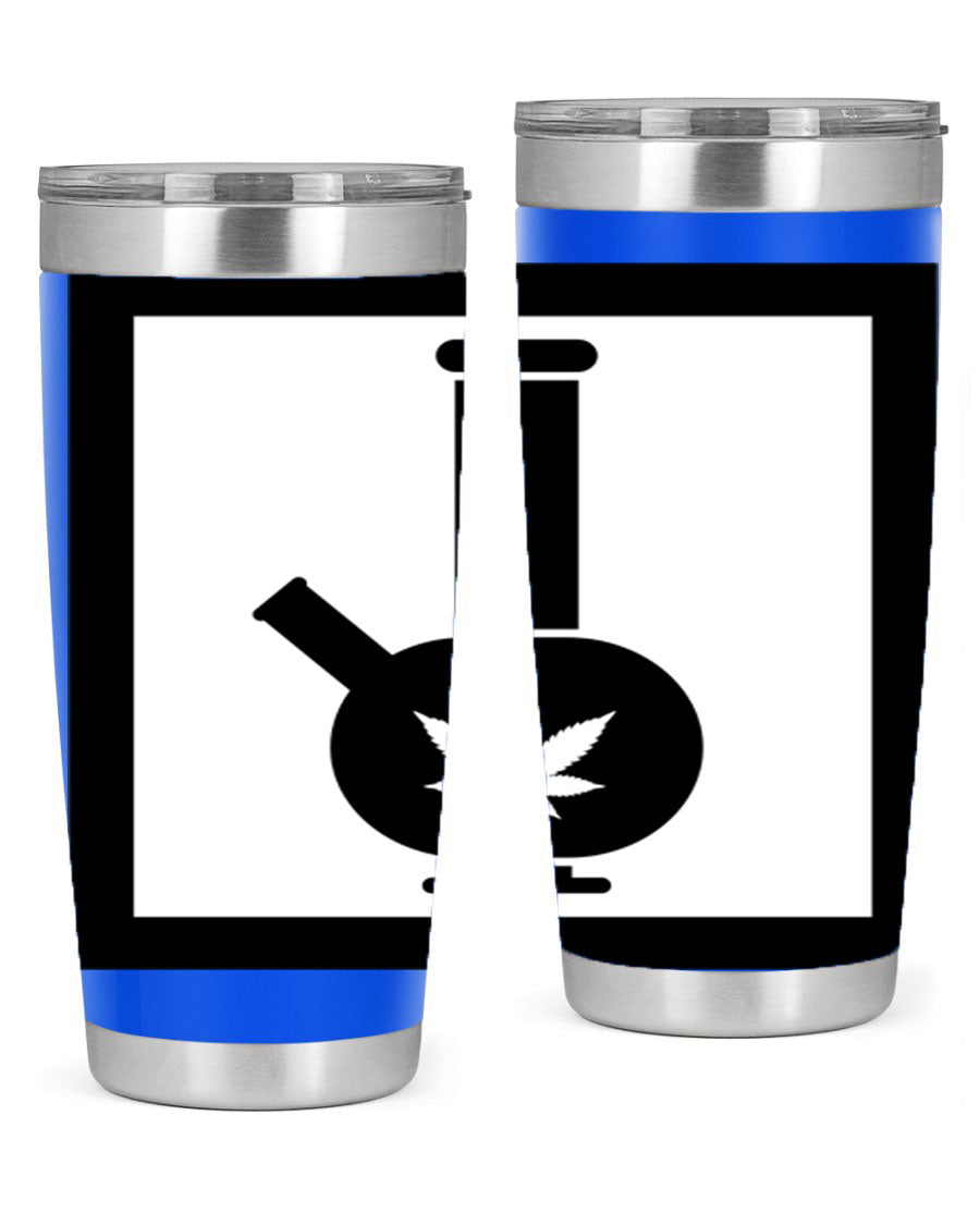 A stylish cannabis art 43# tumbler featuring a vibrant marijuana design, made of double wall vacuum stainless steel with a drink-thru lid.