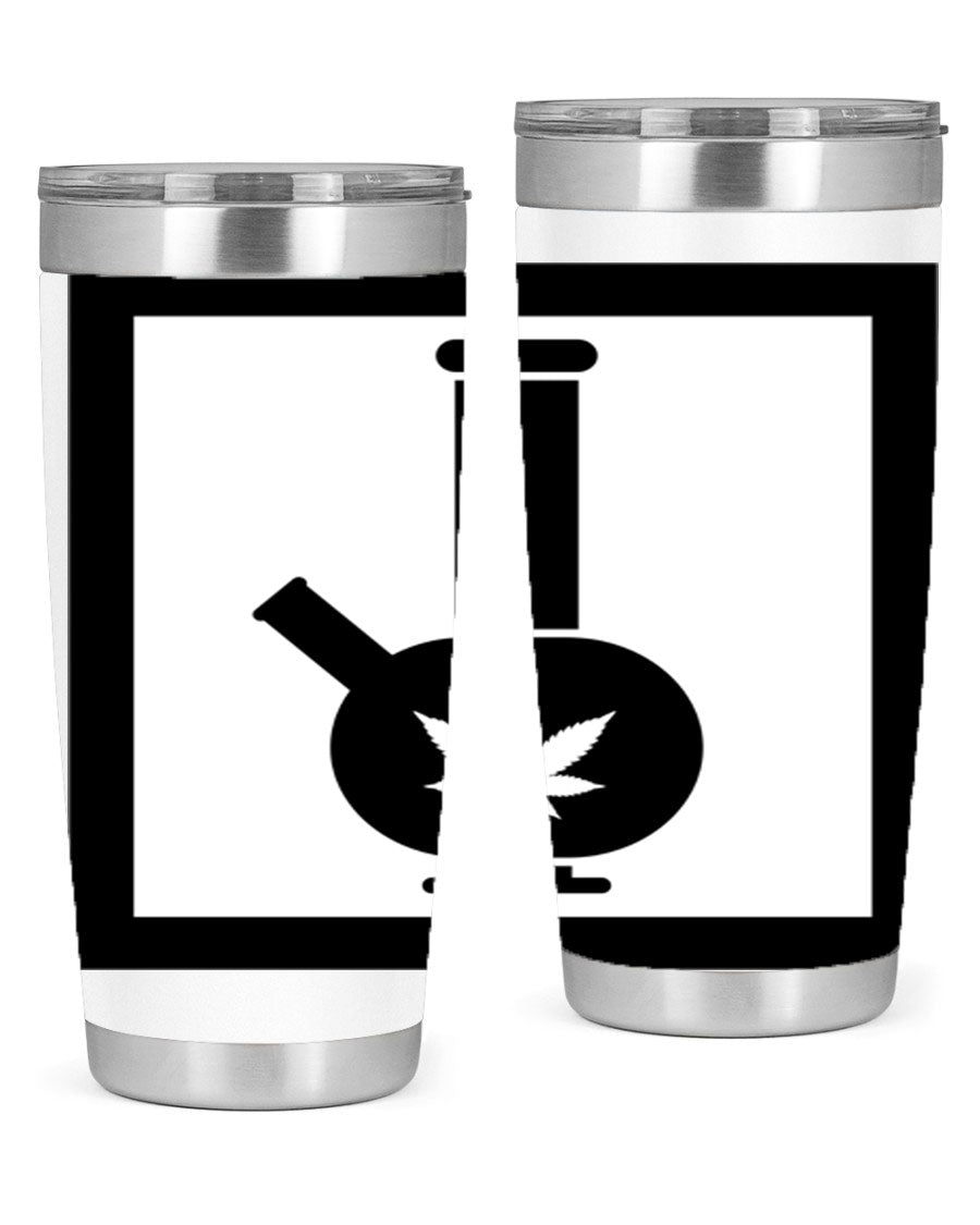 A stylish cannabis art 43# tumbler featuring a vibrant marijuana design, made of double wall vacuum stainless steel with a drink-thru lid.