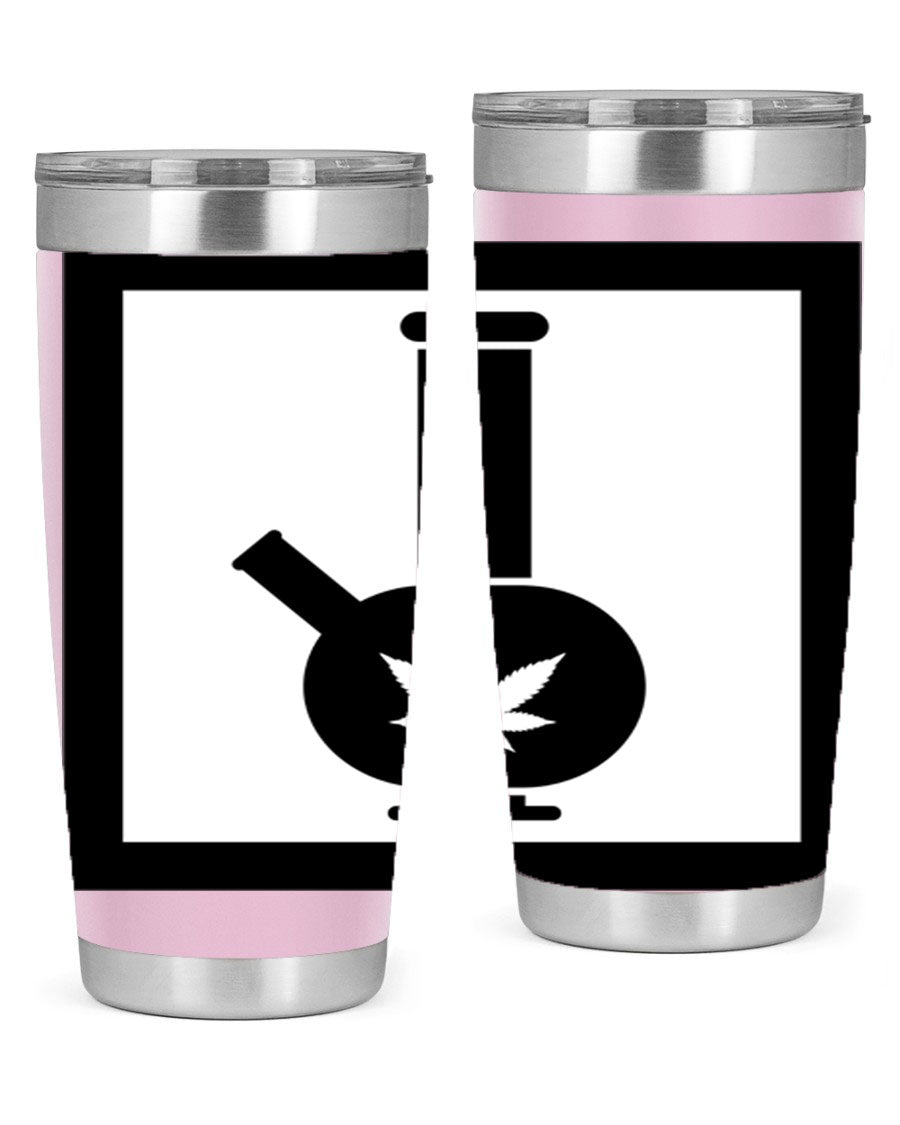 A stylish cannabis art 43# tumbler featuring a vibrant marijuana design, made of double wall vacuum stainless steel with a drink-thru lid.