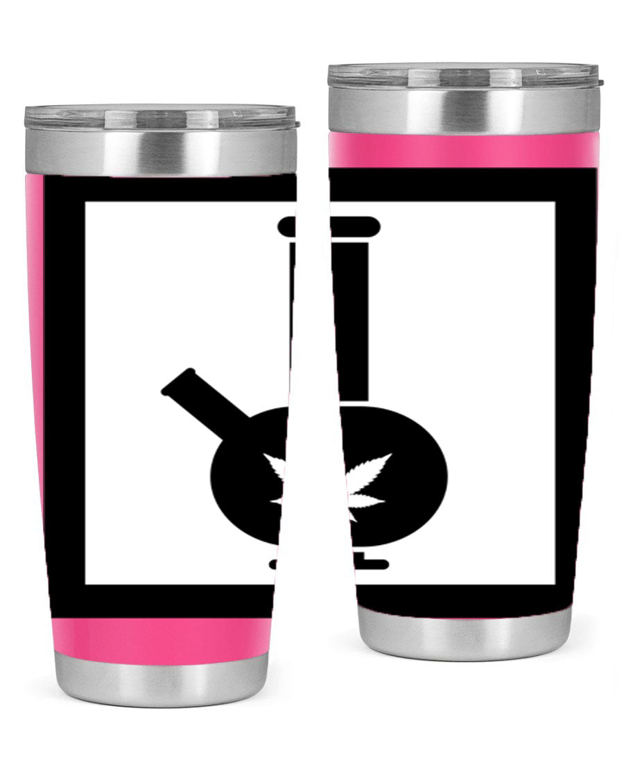 A stylish cannabis art 43# tumbler featuring a vibrant marijuana design, made of double wall vacuum stainless steel with a drink-thru lid.