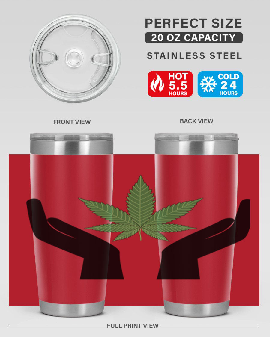 cannabis hands 44# tumbler featuring double wall vacuum stainless steel design with a vibrant cannabis-themed print.