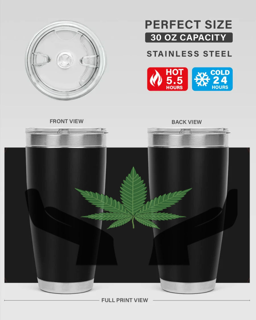 cannabis hands 44# tumbler featuring double wall vacuum stainless steel design with a vibrant cannabis-themed print.