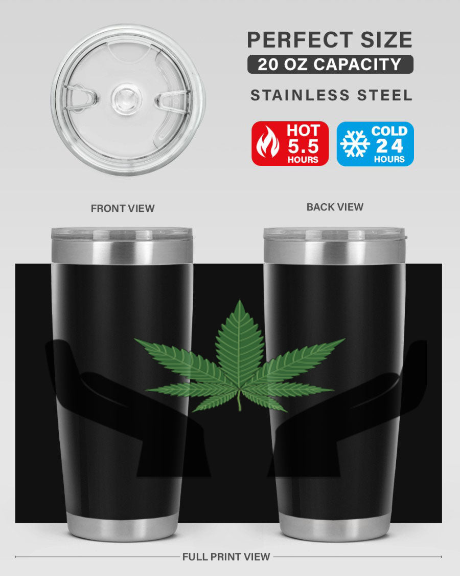 cannabis hands 44# tumbler featuring double wall vacuum stainless steel design with a vibrant cannabis-themed print.