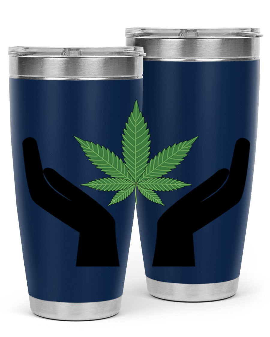 cannabis hands 44# tumbler featuring double wall vacuum stainless steel design with a vibrant cannabis-themed print.