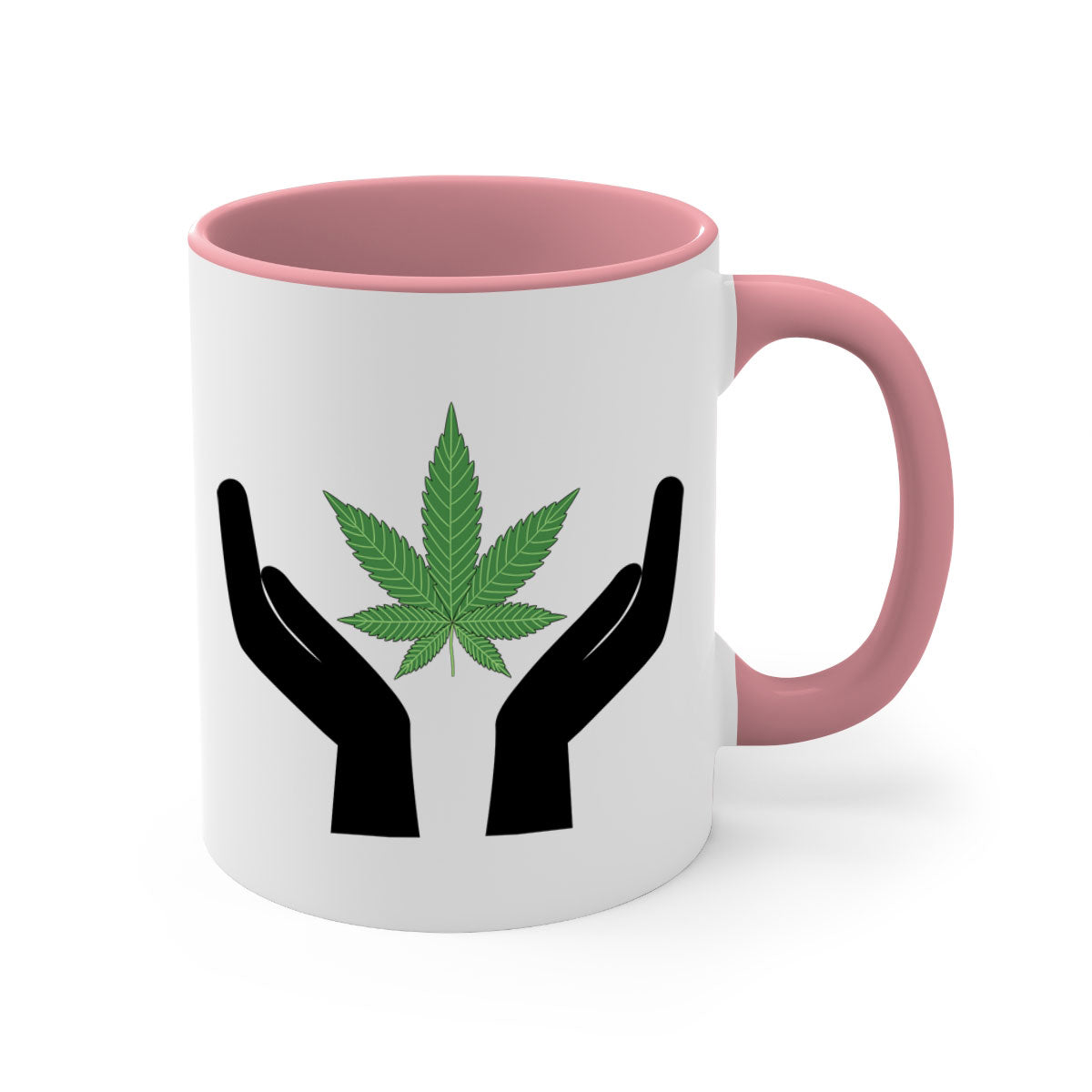 Cannabis hands 44# Mug with colorful handle and glossy finish, available in multiple colors and sizes.
